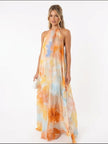 V. E. Vestido Maxi Fluido Estampado Acuarela Warm Sunset