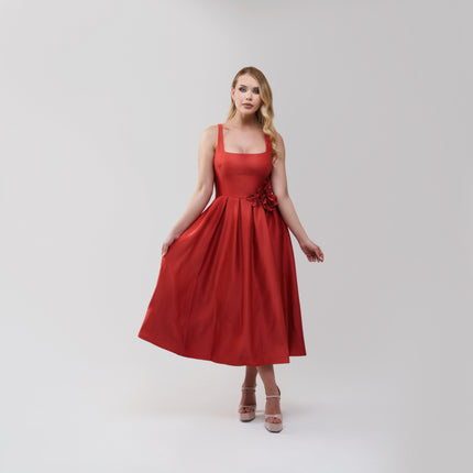 Marchesa Notte Floral‑Appliquéd Duchesse‑Satin Midi Dress