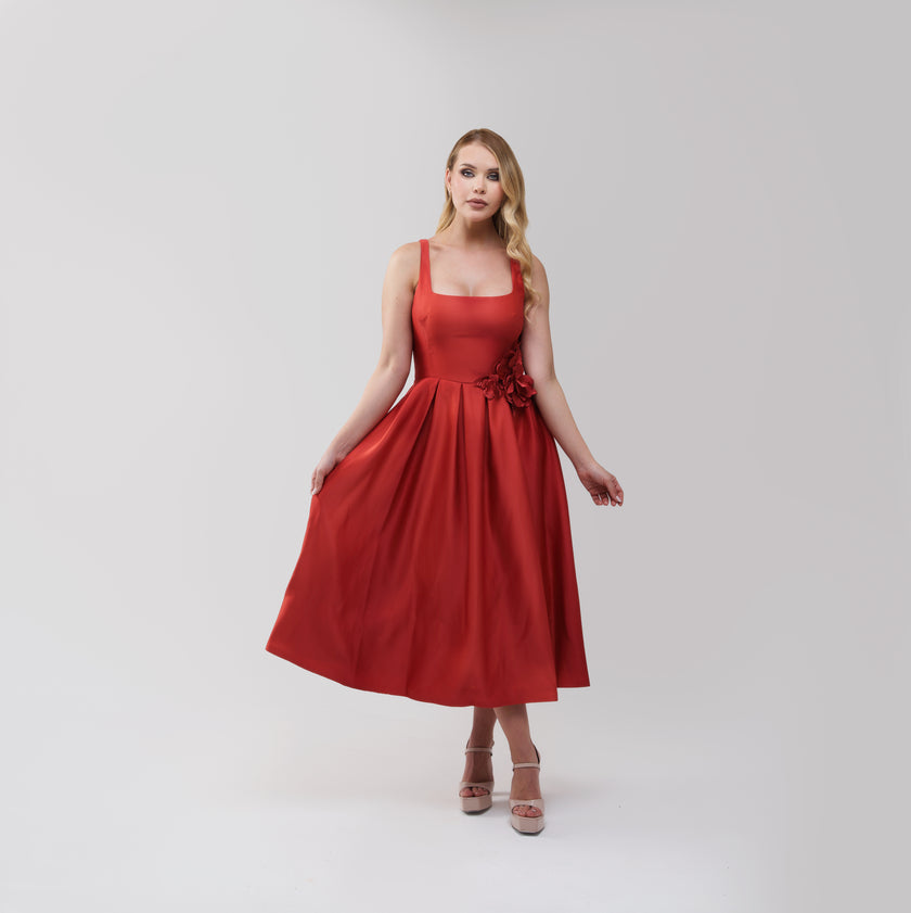 Marchesa Notte Floral‑Appliquéd Duchesse‑Satin Midi Dress
