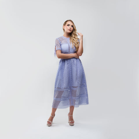 Self Portrait Lilac Guipure Lace Midi Dress