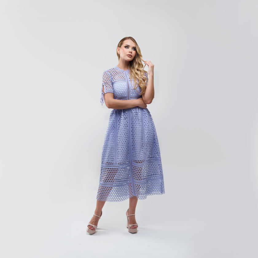Self Portrait Lilac Guipure Lace Midi Dress