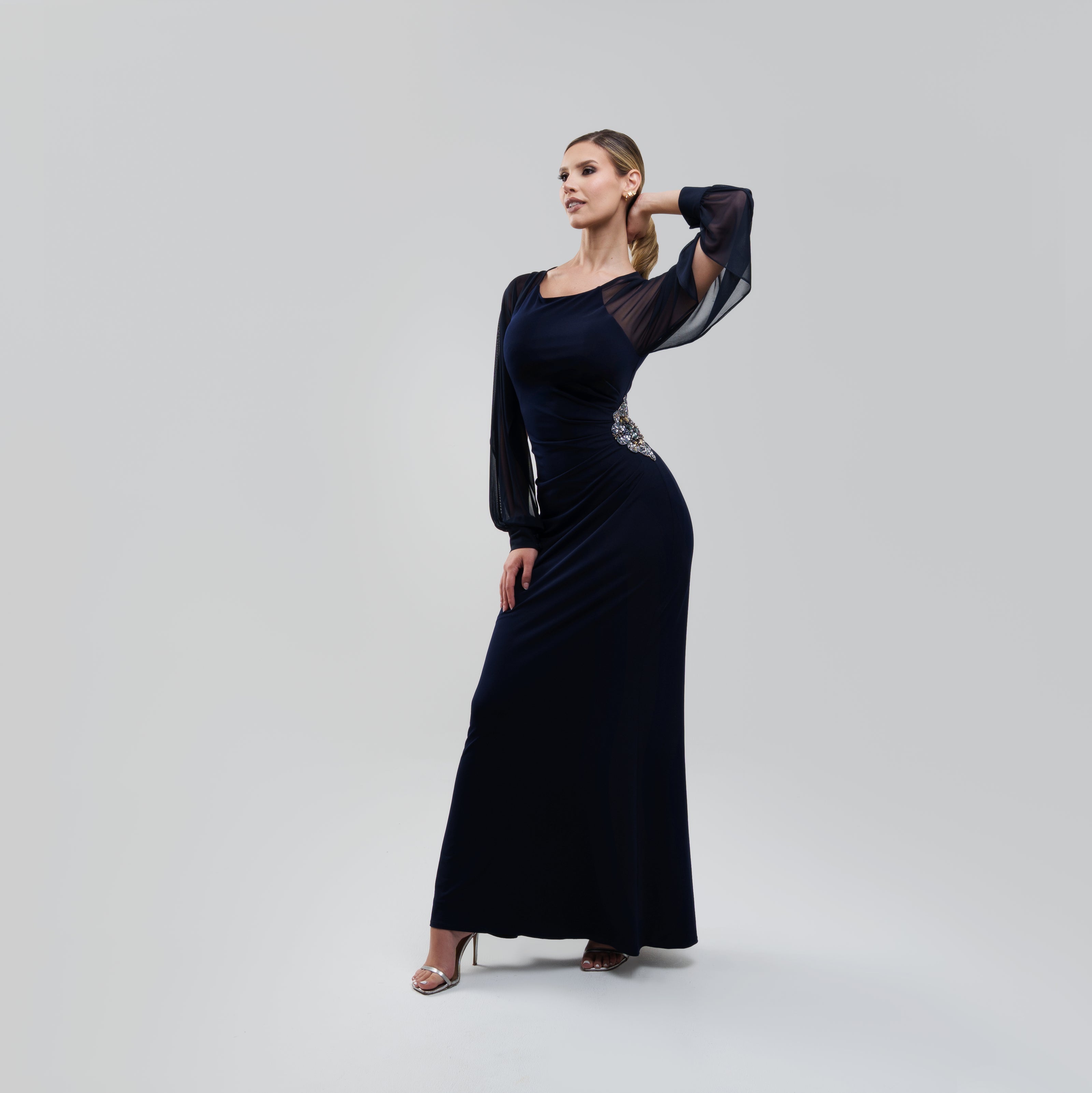 V.E. Blue Navy Sleeve Long Dress