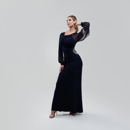 V.E. Blue Navy Sleeve Long Dress