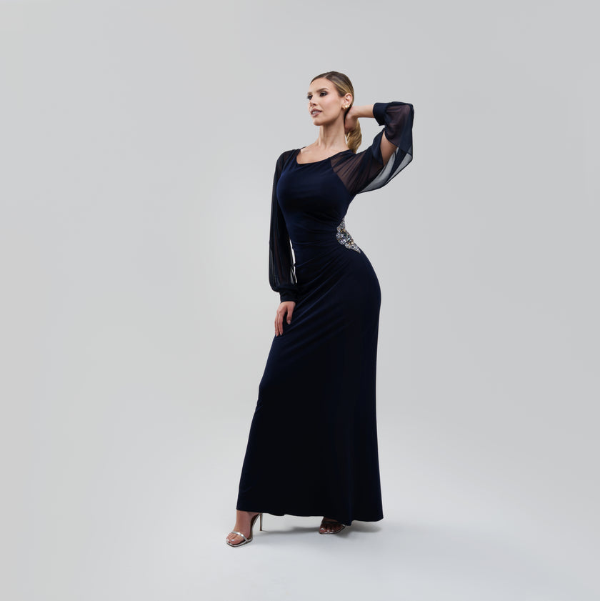 V.E. Blue Navy Sleeve Long Dress
