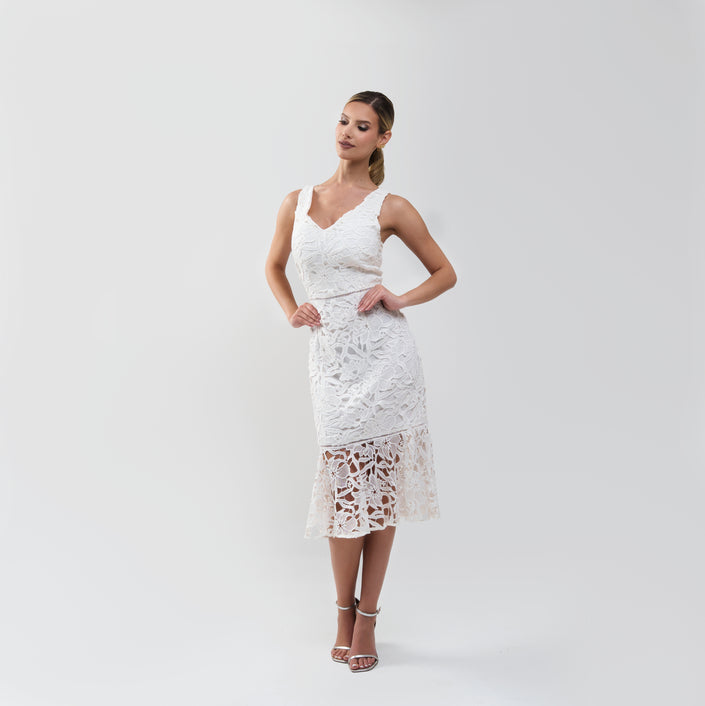 V.E. White Lace Midi Dress