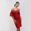 V.E. Red Lace Off Shoulder Midi Dress