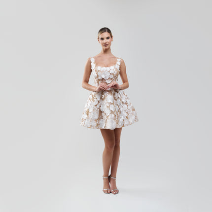 Bronx and Banco Jasmine Floral‑Appliquéd Tulle Mini Dress