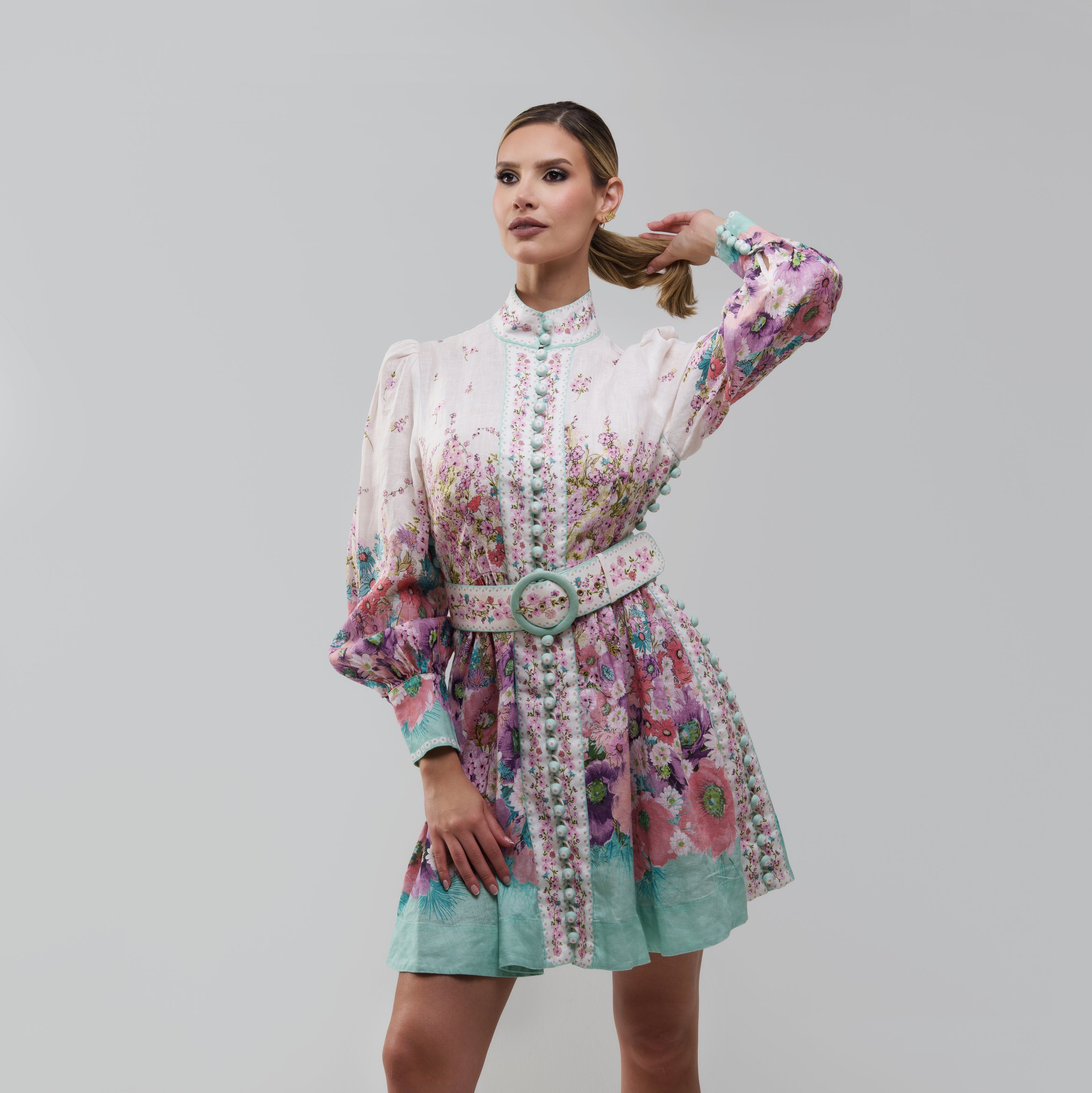 Zimmermann Multicolor Lenin Print Jude Buttoned Mini Dress