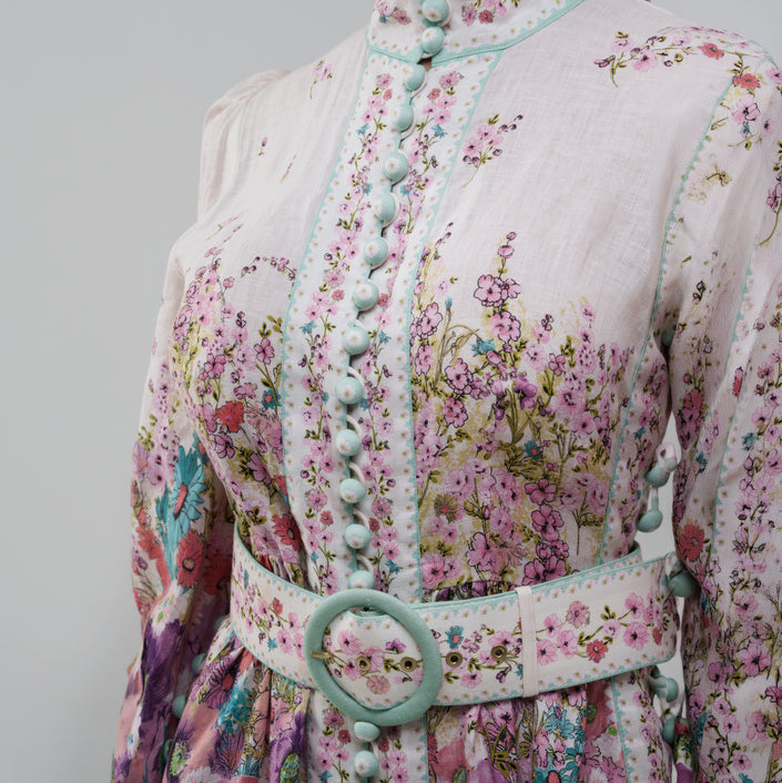 Zimmermann Multicolor Lenin Print Jude Buttoned Mini Dress