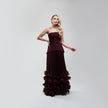 V.E. Burgundy Pleated Flower Maxi Dress