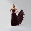 V.E. Burgundy Pleated Flower Maxi Dress