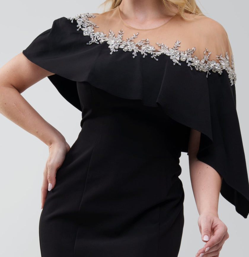 Marchesa Notte Embellished Tulle‑Paneled Crepe Gown