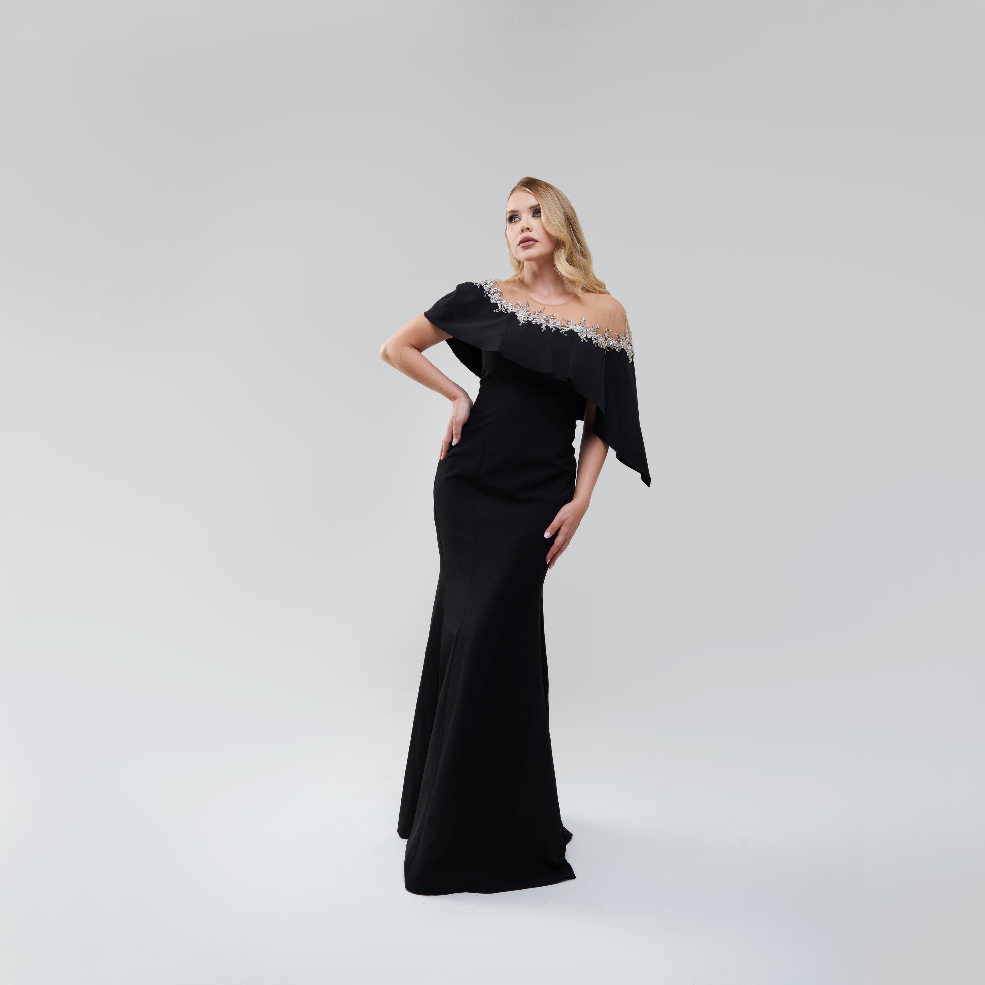 Marchesa Notte Embellished Tulle‑Paneled Crepe Gown