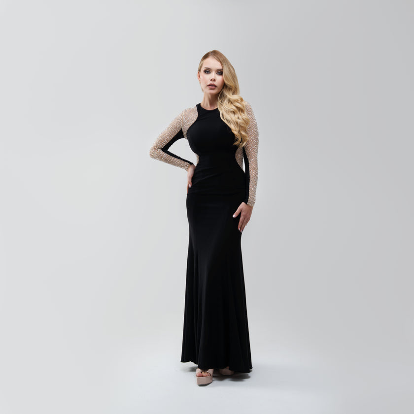 V.E. Crystal Sleeve Long Dress