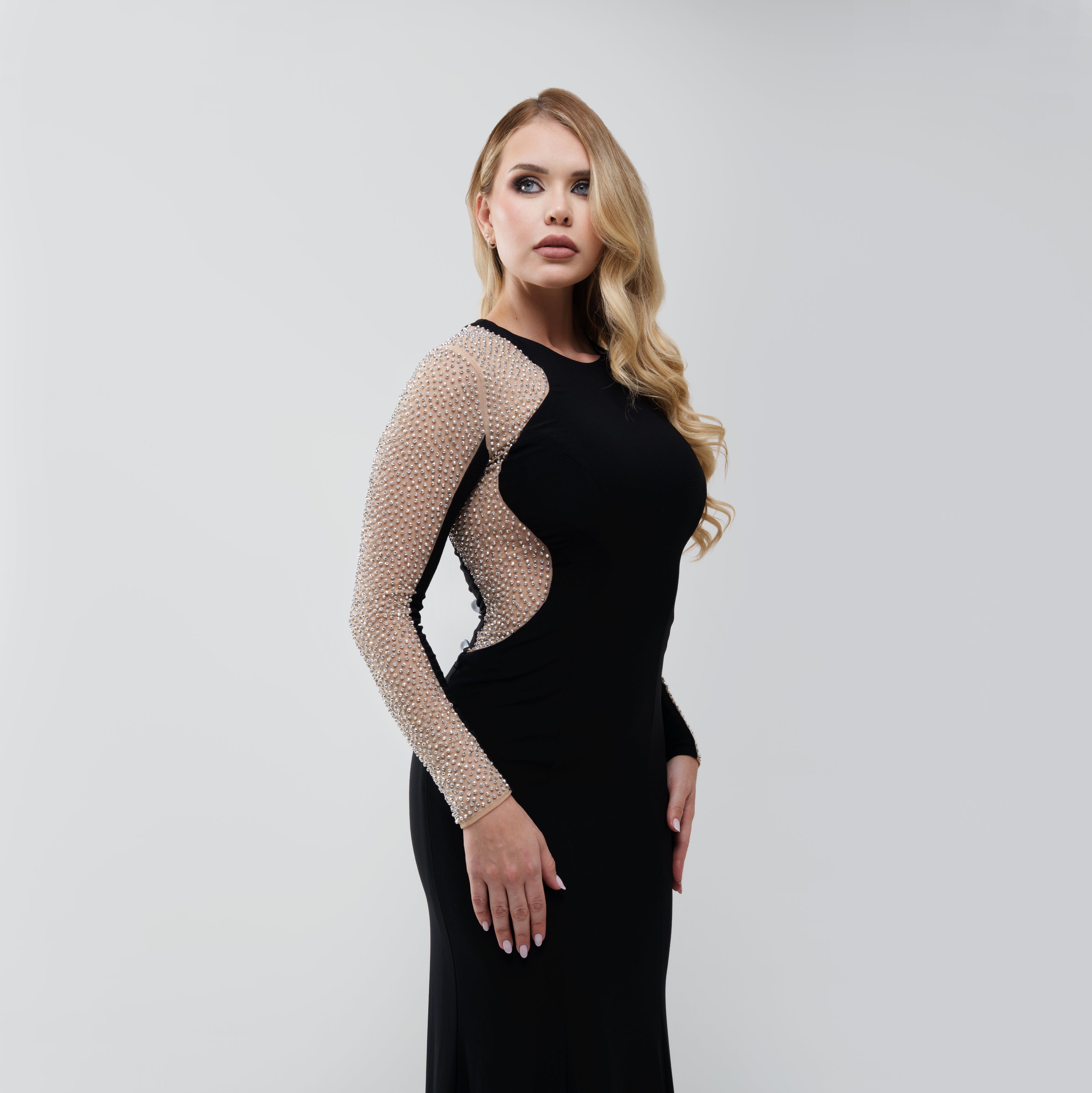V.E. Crystal Sleeve Long Dress