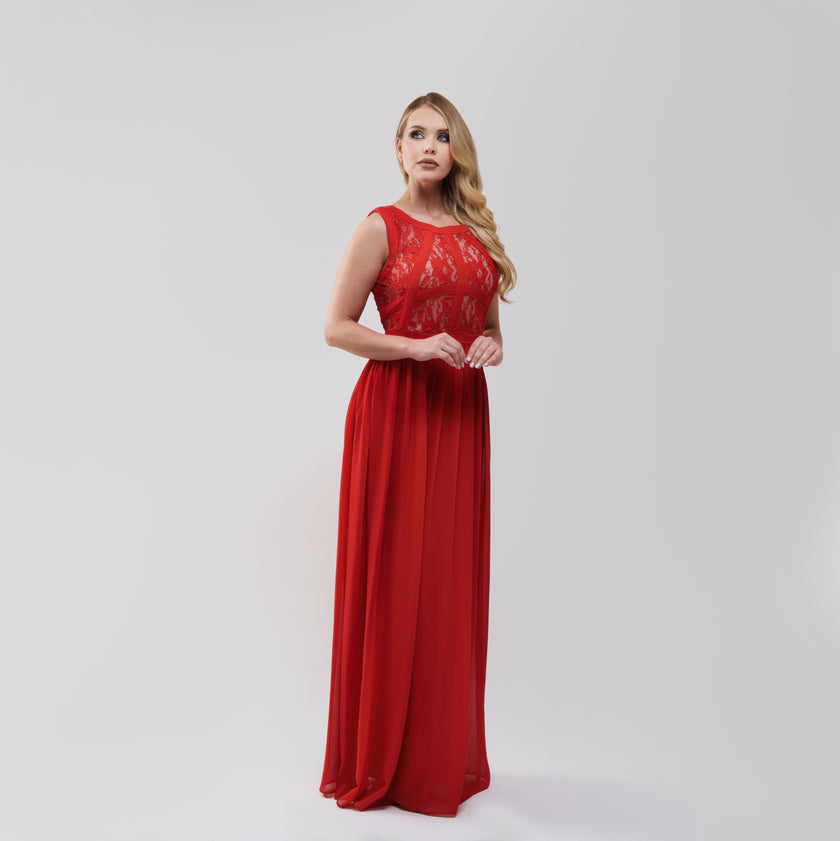 V.E. Red Lace Long Dress