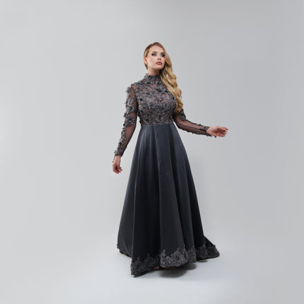 Sertal Grey Pearl Gown Long Dress