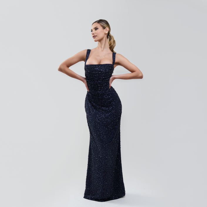 V.E Navy Sparkle Maxi Dress