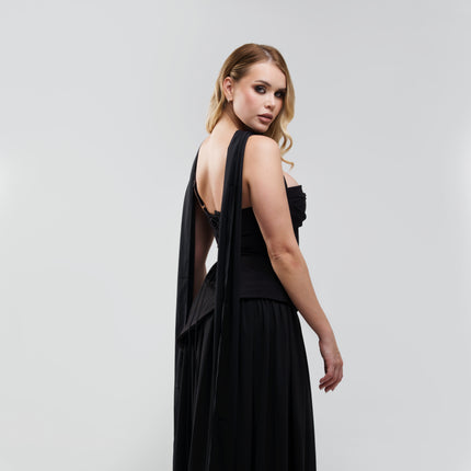 V.E. Black Scarf Flow Maxi Dress