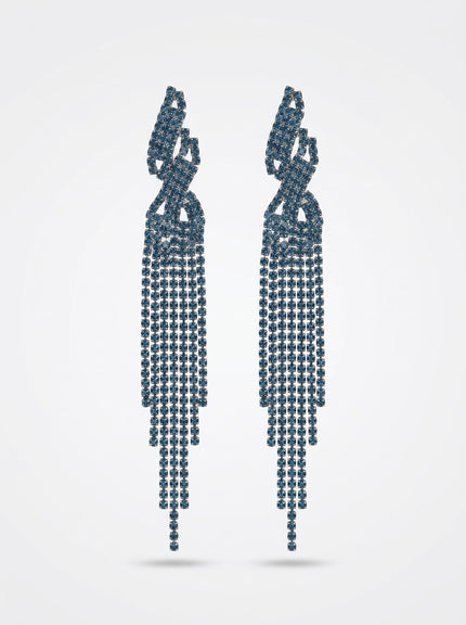 Zarcillos Largos Flecos de Strass en Azul