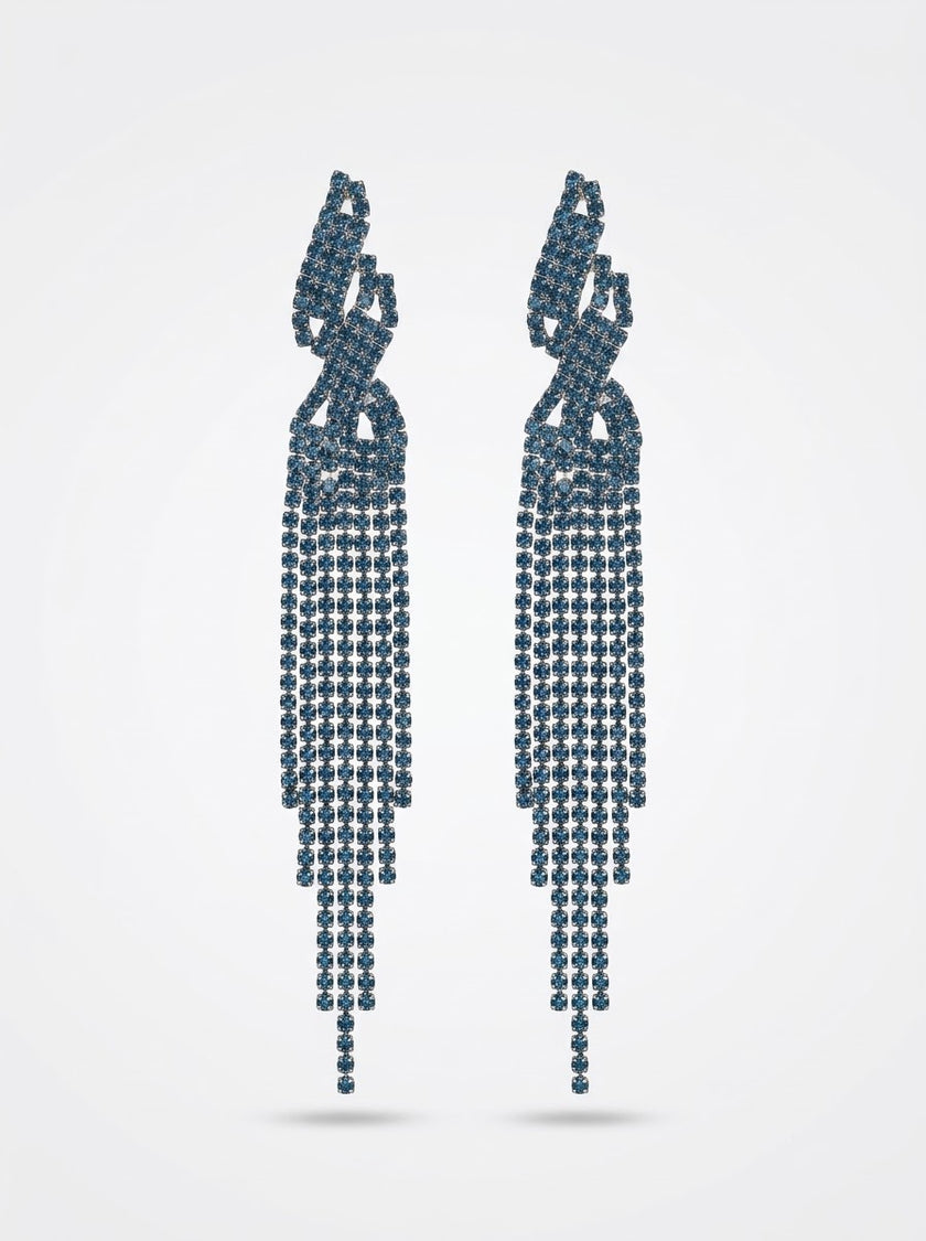 Zarcillos Largos Flecos de Strass en Azul