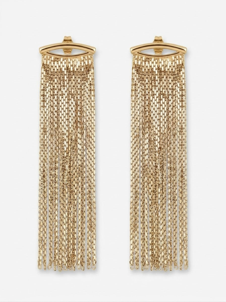 Zarcillos Cascadas Metálicas Gold Fringe Statement