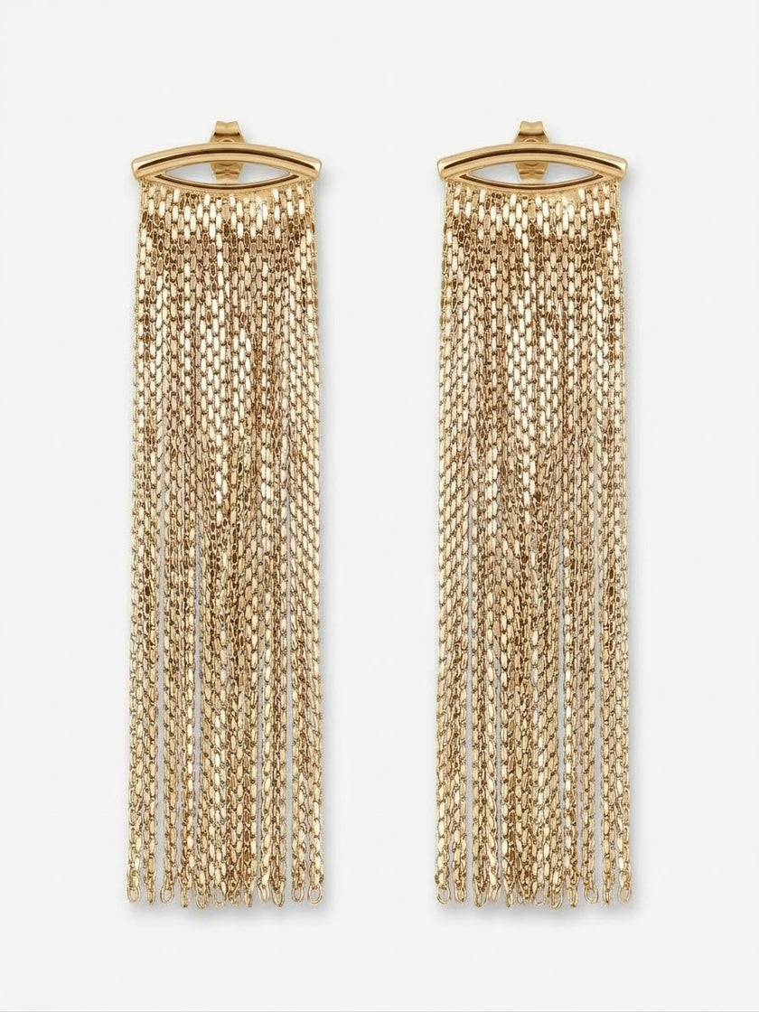 Zarcillos Cascadas Metálicas Gold Fringe Statement