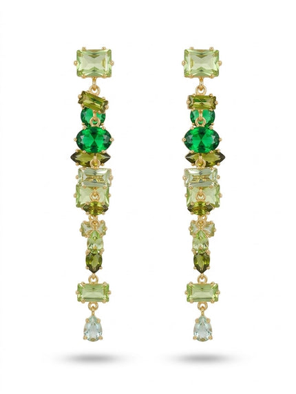 Zarcillos Cascadas Mosaico de Gemas Verdes y Menta