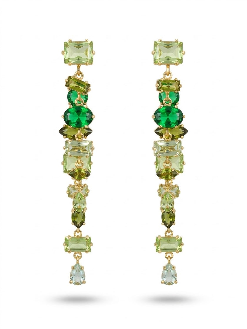 Zarcillos Cascadas Mosaico de Gemas Verdes y Menta
