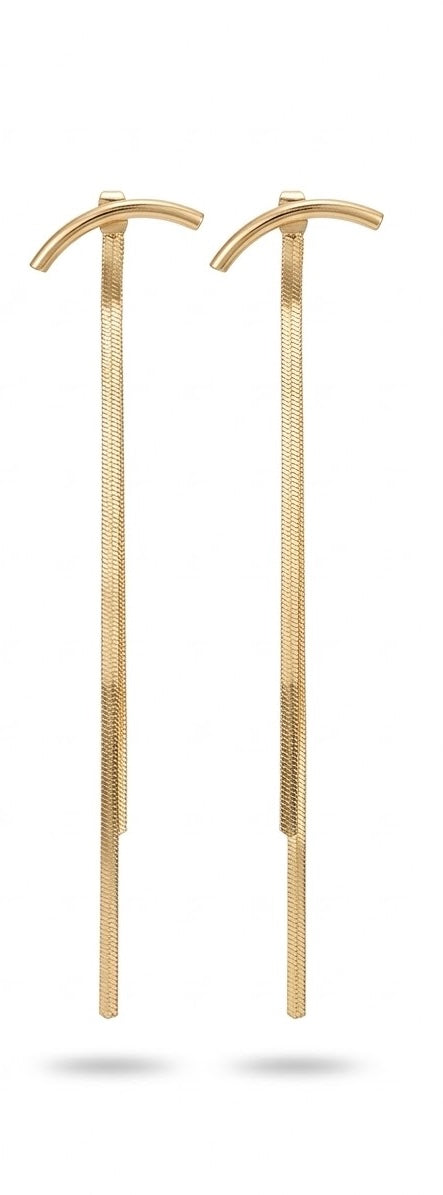 Zarcillos Drop Lineales Dorados de Cadena Plana Asimétrica