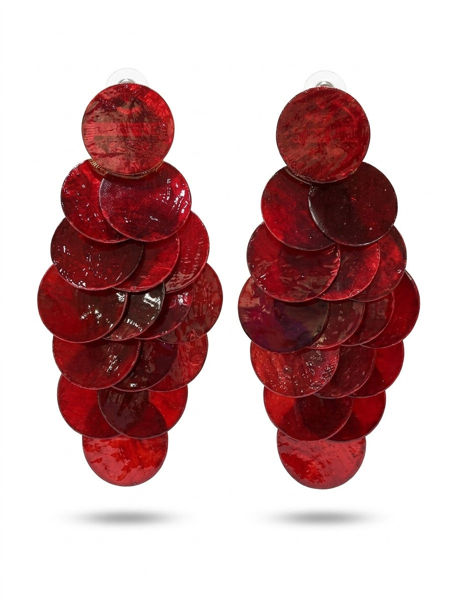 Zarcillos XL Red Paillette Drop Statement