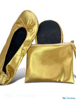 Zapatillas Ballerinas Plegables de Gala Doradas con Estuche Portátil