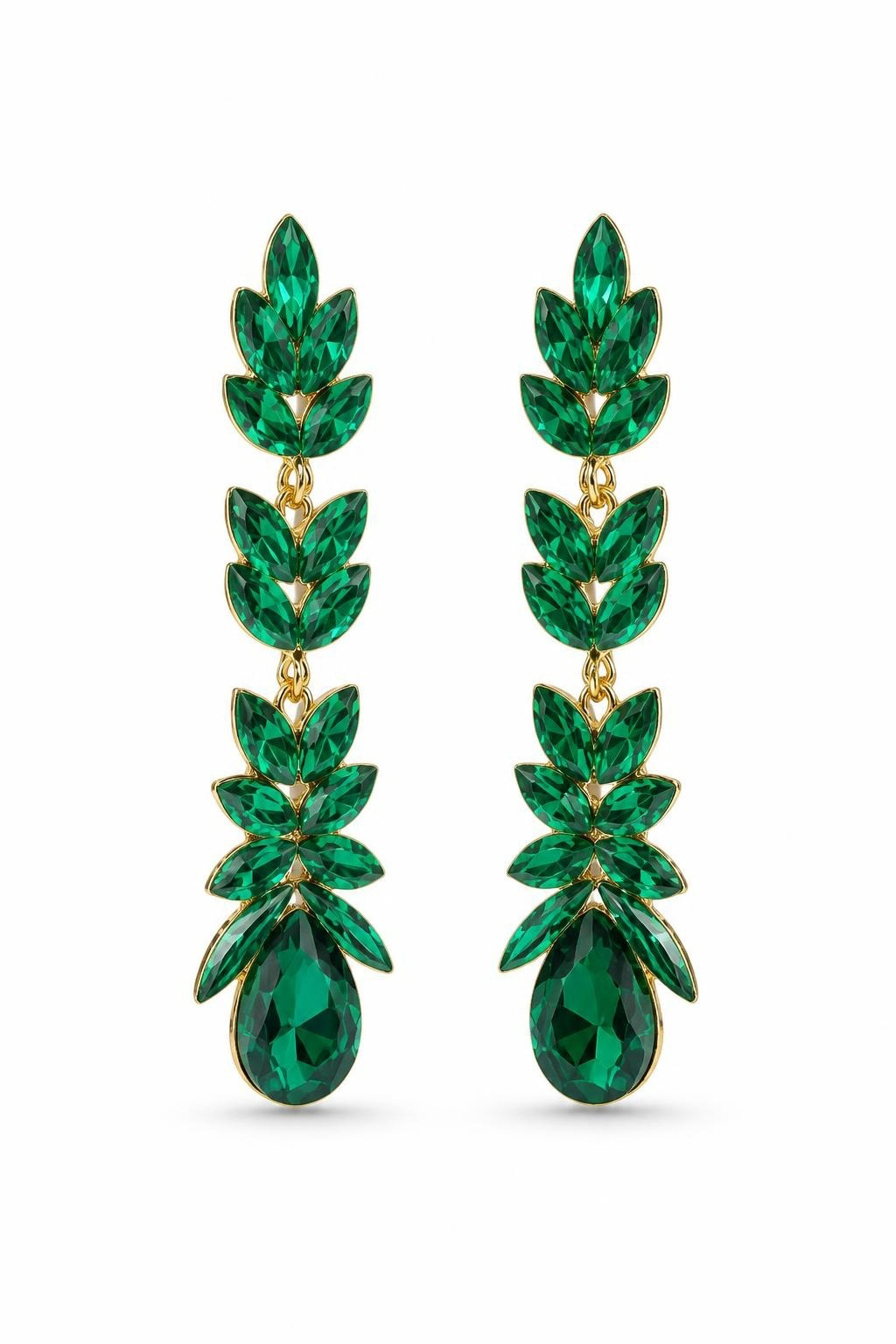 Zarcillos Largos Drop Statement – Verde Esmeralda