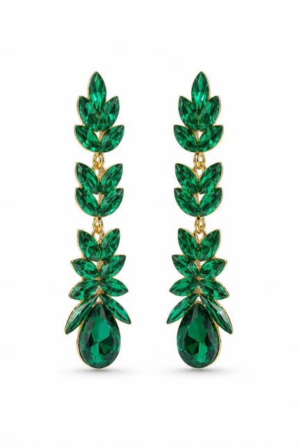 Zarcillos Largos Drop Statement – Verde Esmeralda