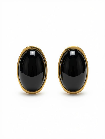 Zarcillos Botón Ovalados Black Onyx Vintage Statement