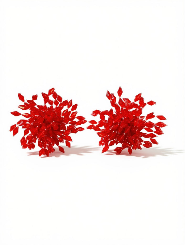 Zarcillos Botón Redondos Red Crystal Cluster