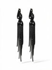 Zarcillos Drop Lineales Black Crystal Fringe Statement