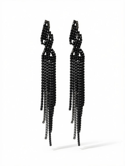 Zarcillos Drop Lineales Black Crystal Fringe Statement