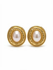 Zarcillos Botón Ovalados Gold Pearl Statement