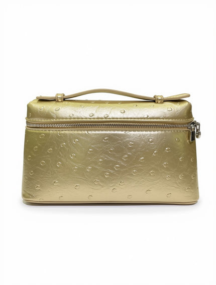 Clutch de Gala Rectangular Dorado Metálico con Asa Superior y Textura