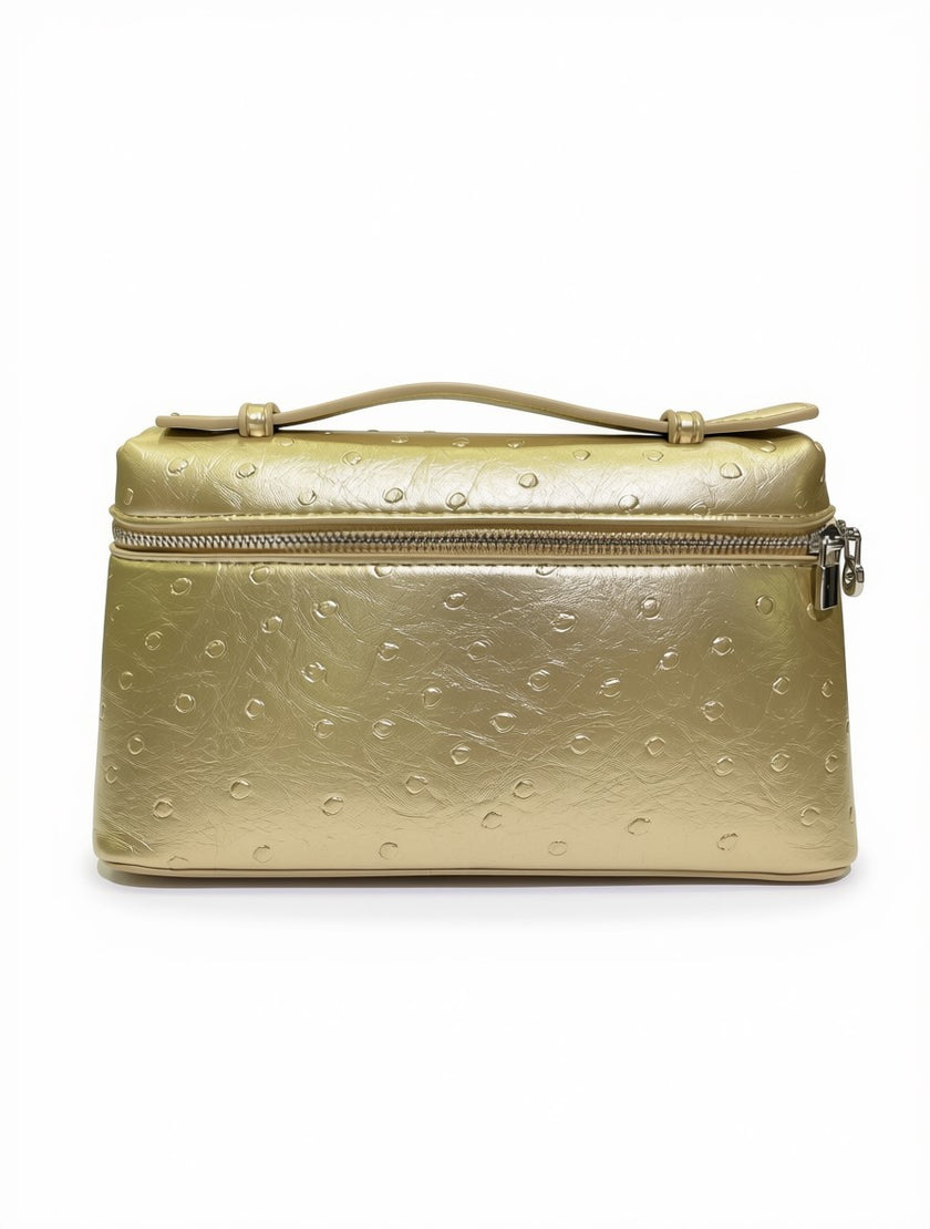 Clutch de Gala Rectangular Dorado Metálico con Asa Superior y Textura
