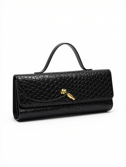 Clutch Rígido de Gala con Asa Superior en Textura Trenzada Negra