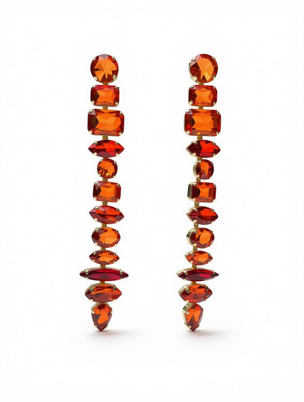 Zarcillos Cascadas Lineales Red & Orange Crystal