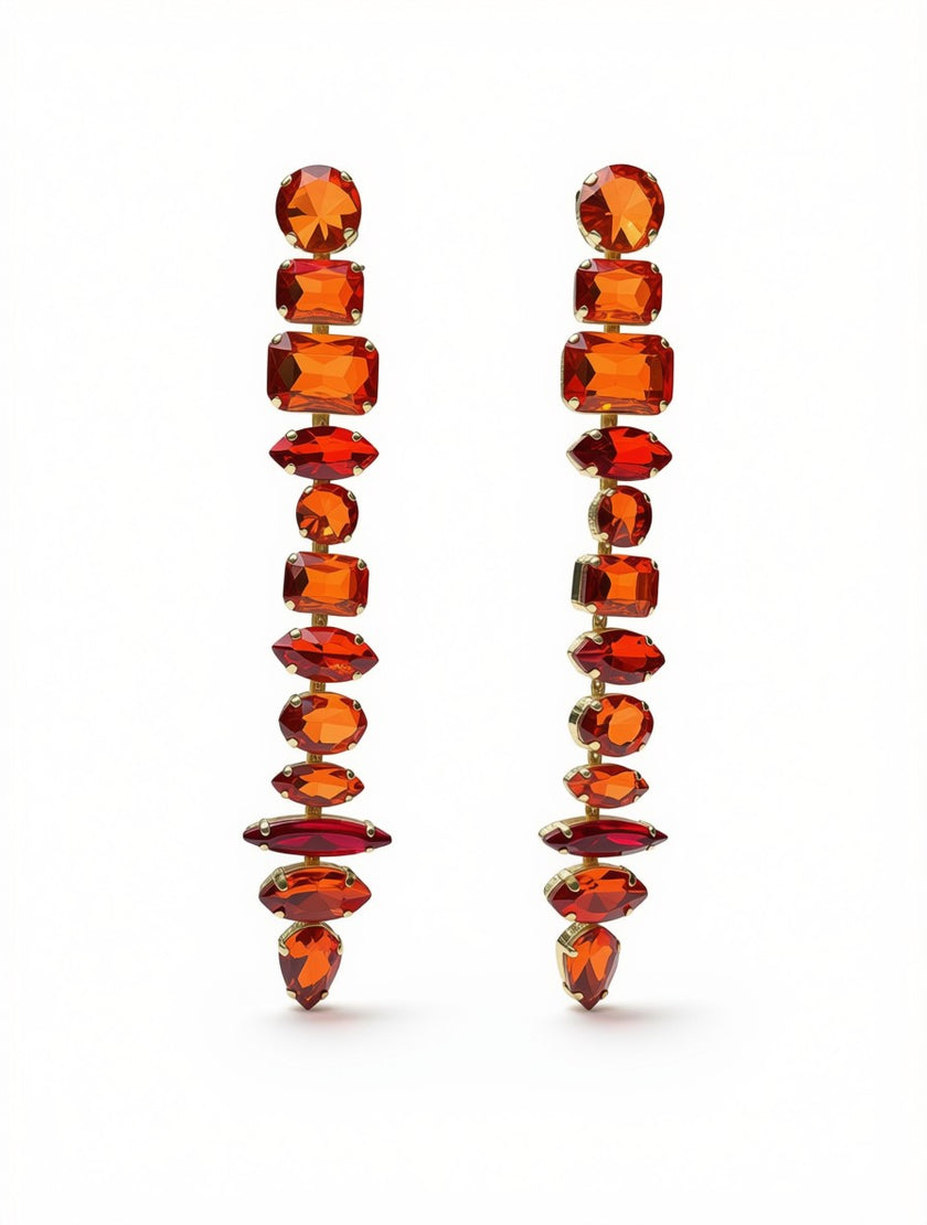 Zarcillos Cascadas Lineales Red & Orange Crystal