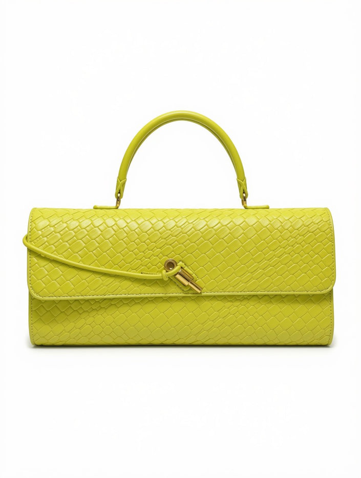 Clutch Rígido de Gala con Asa Superior en Textura Trenzada Chartreuse / Verde Lima