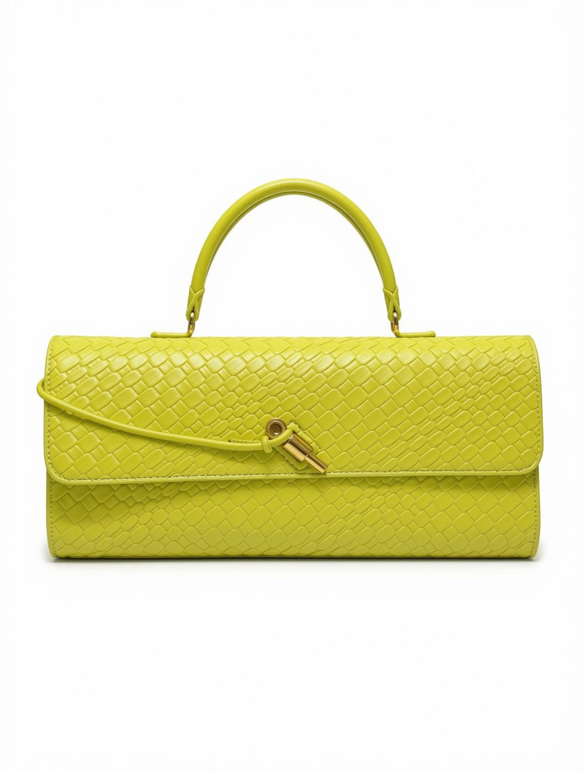 Clutch Rígido de Gala con Asa Superior en Textura Trenzada Chartreuse / Verde Lima