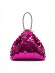 Clutch de Fiesta Piramidal en Maxilentejuelas Paillettes Fucsia con Asa Rígida Plateada