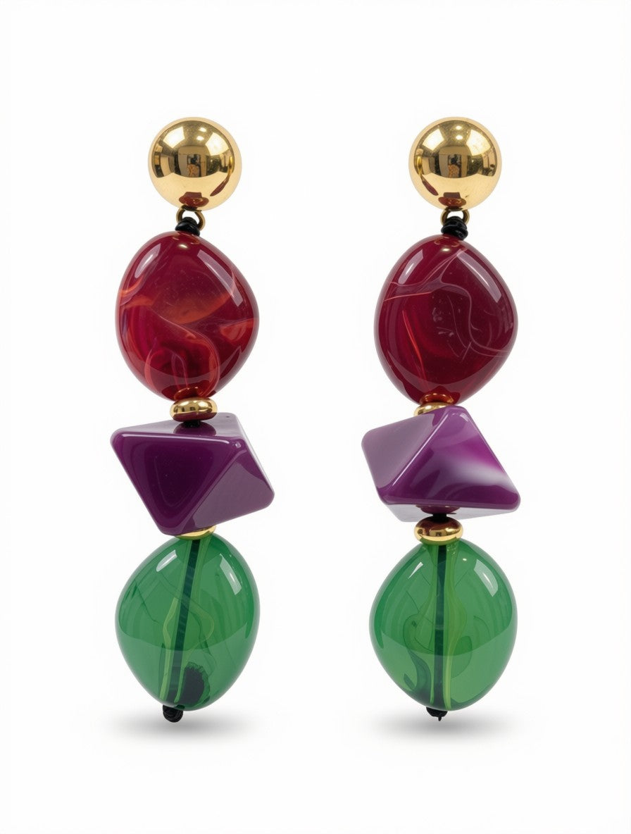 Zarcillos Drop Statement Color Pop con Base Dorada
