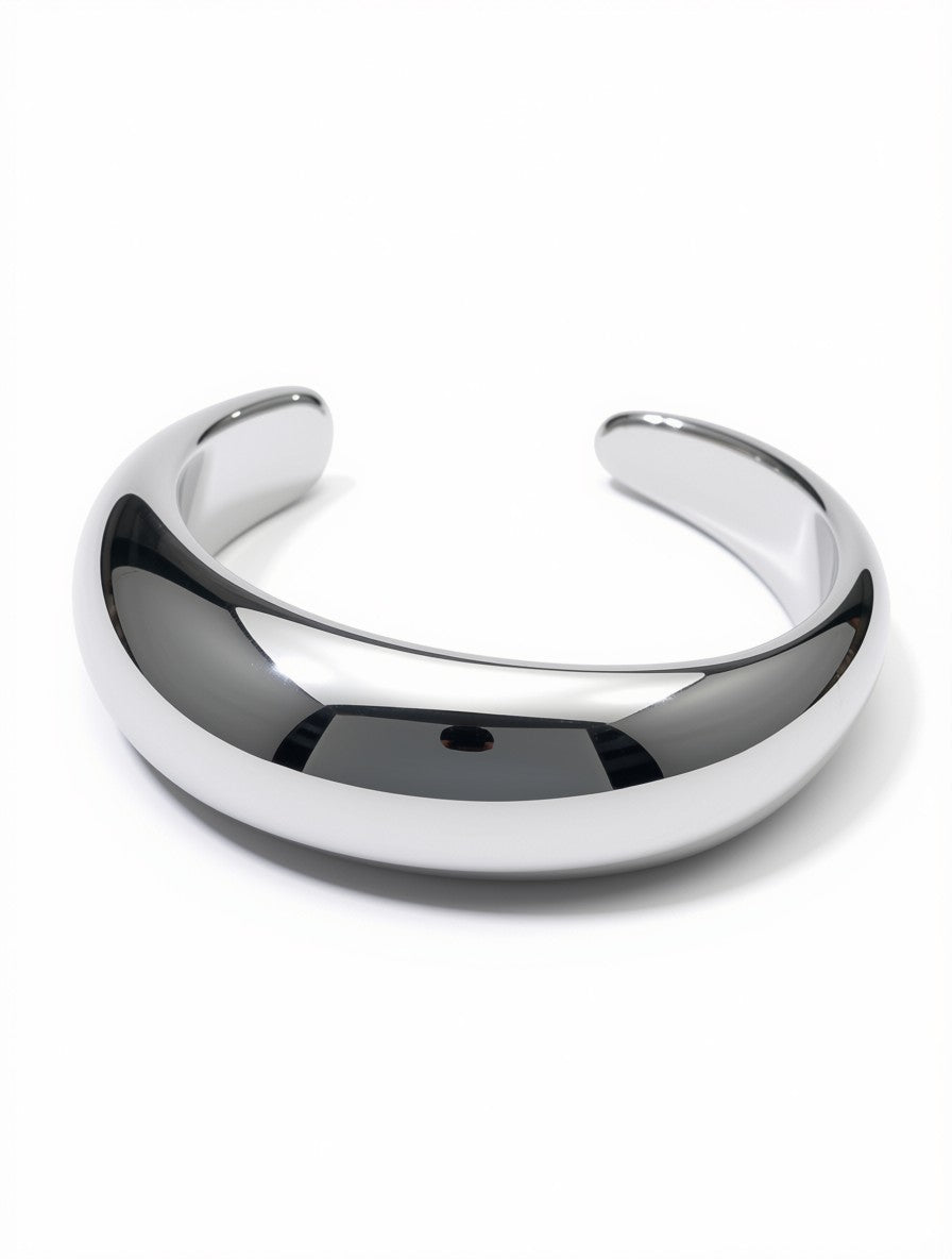 Set Brazaletes Cuffs Escultóricos Plateados
