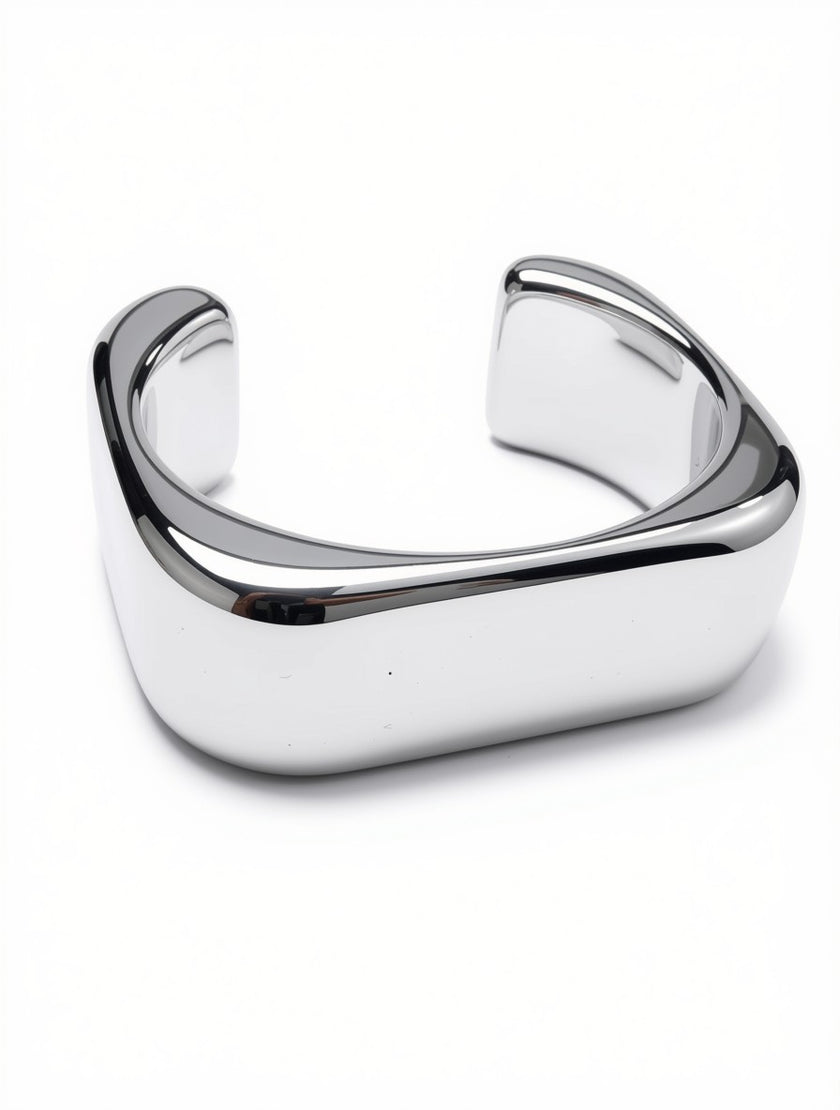 Set Brazaletes Cuffs Escultóricos Plateados